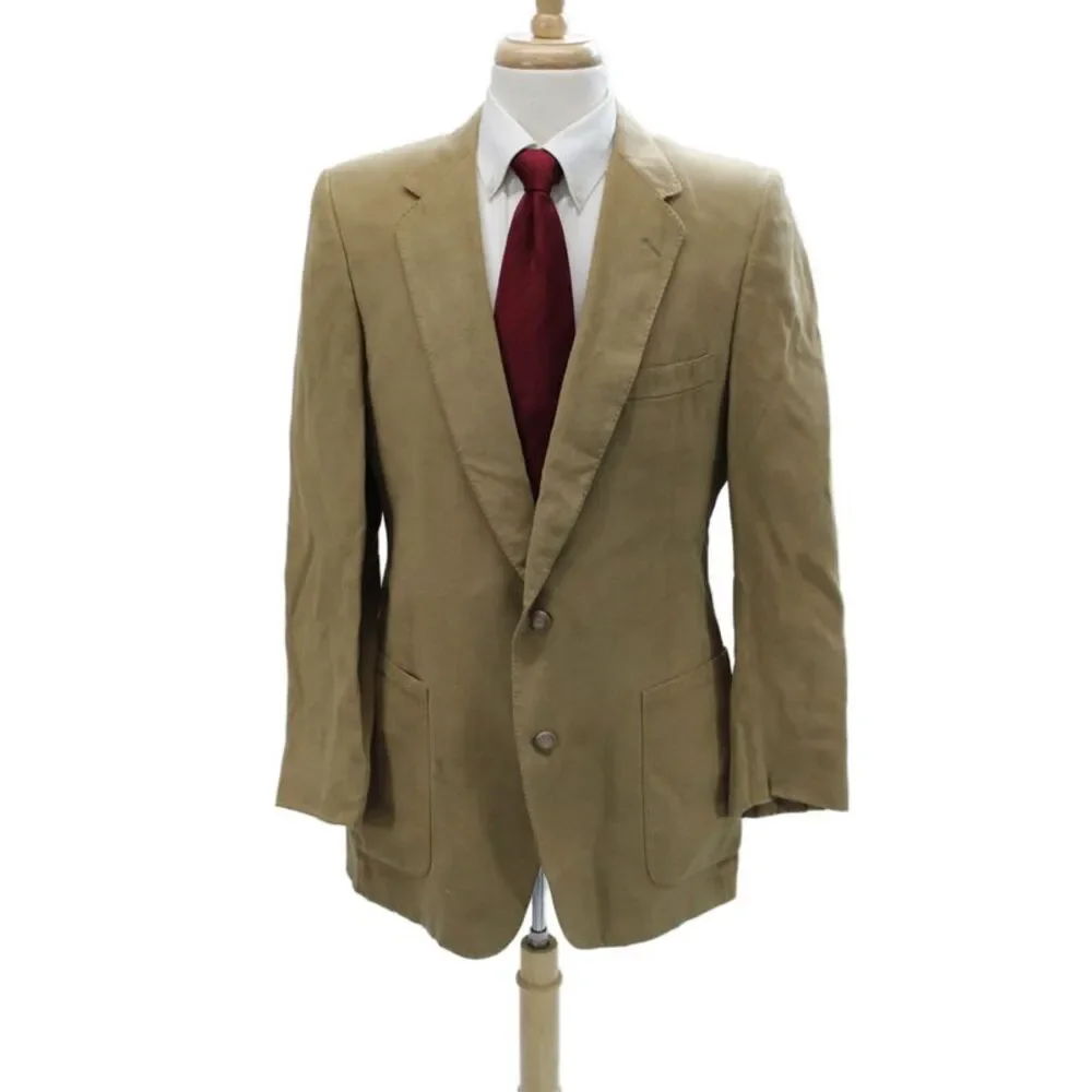 Lanvin Mens Tan Wool Blend Blazer Button Solid Long Sleeve Size 40